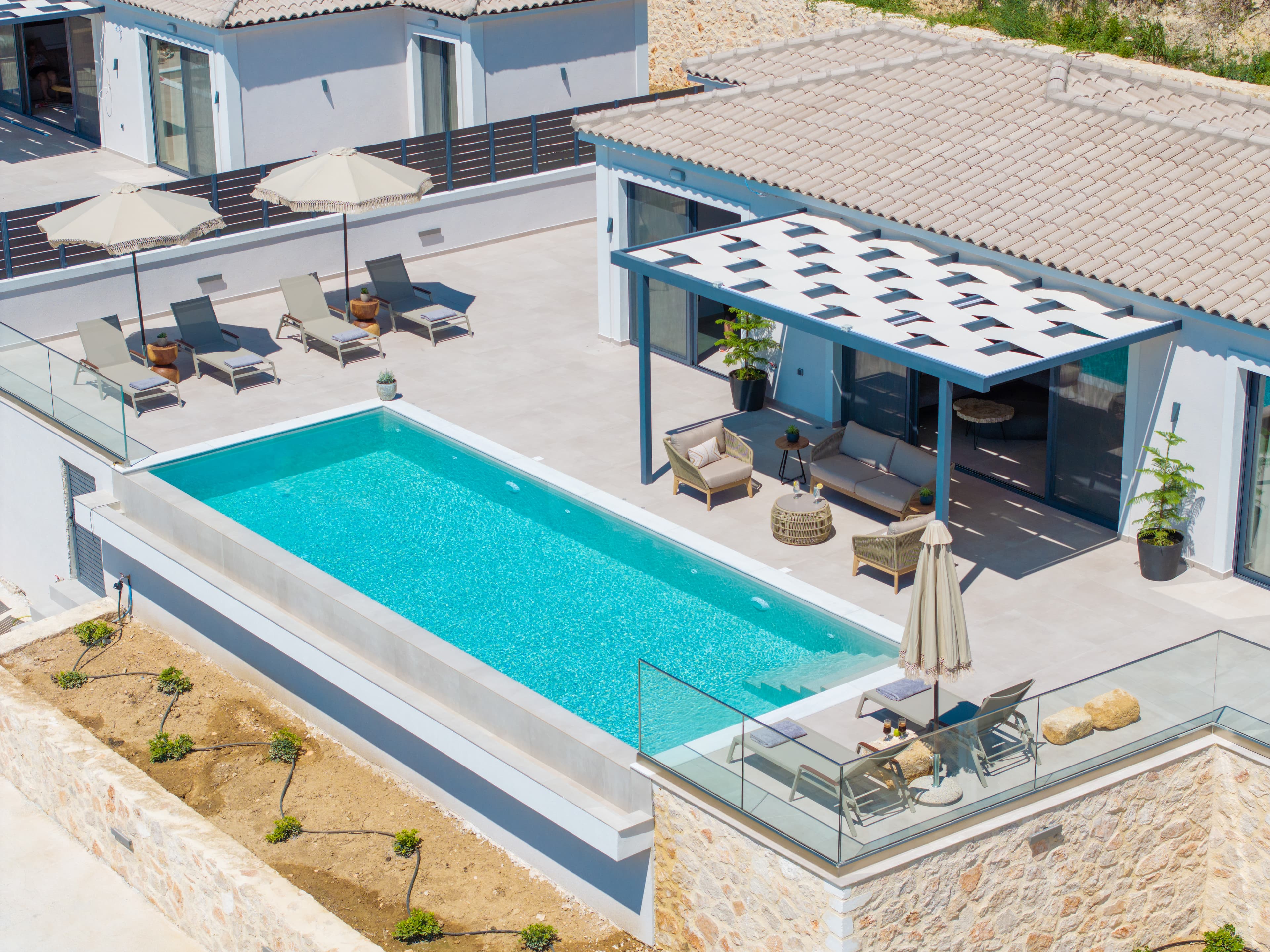 Aerial view of Greek villas